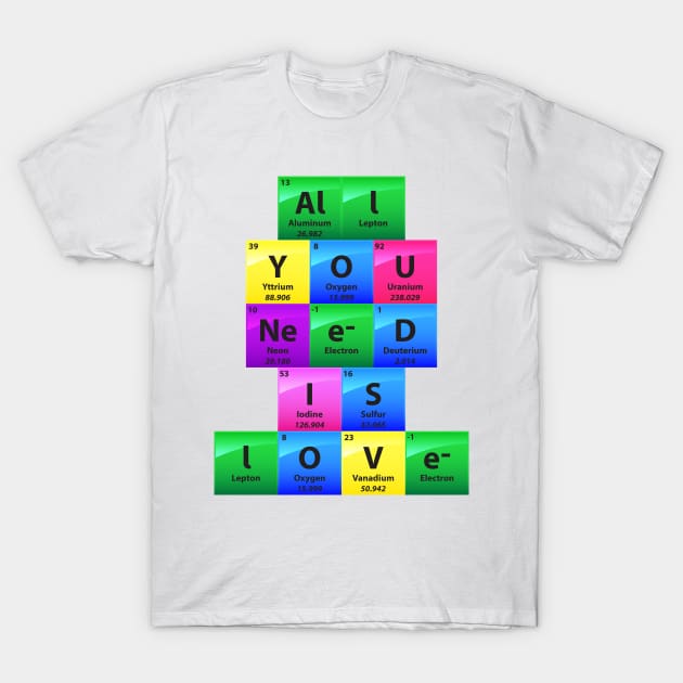 All You Need Is Love Periodic Table Of Elements T-Shirt by yeoys